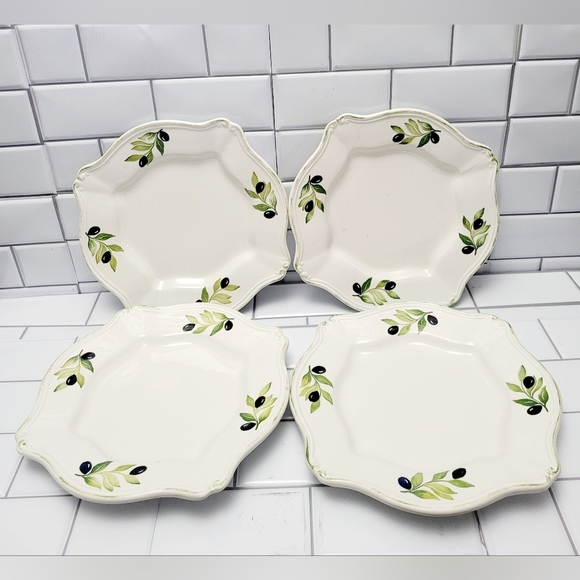 FARVAL Made in Portugal Lot of 4 Hand Painted Ceramic Dinner Plates Theme Olive - Picture 1 of 6